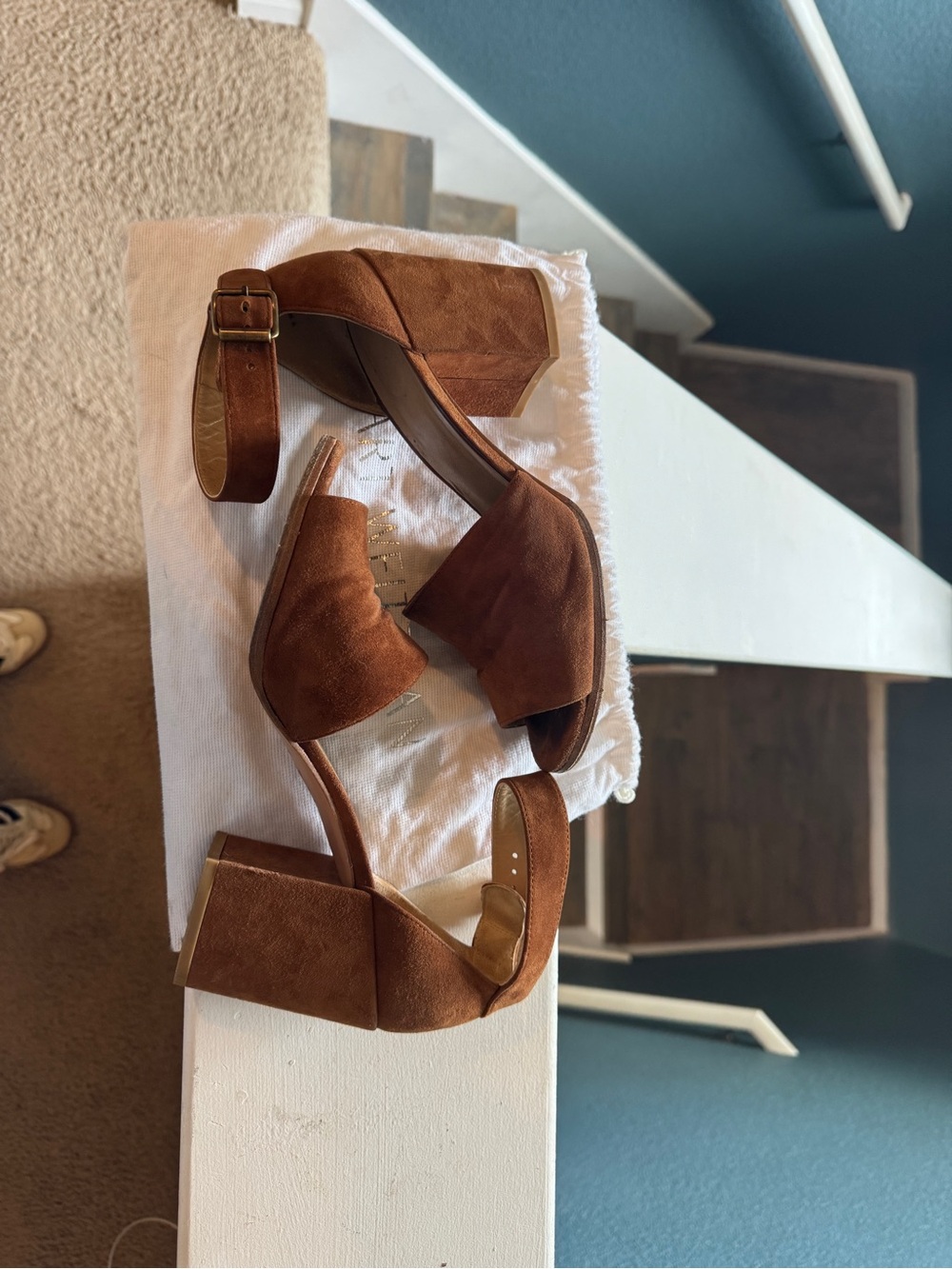 Stuart Weitzman Brown Suede Block Heel Sandals Ankle Strap